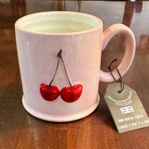 Cherries Mug The Old Pottery Company Coffee Pink Ceramic Embossed Cup NWT
